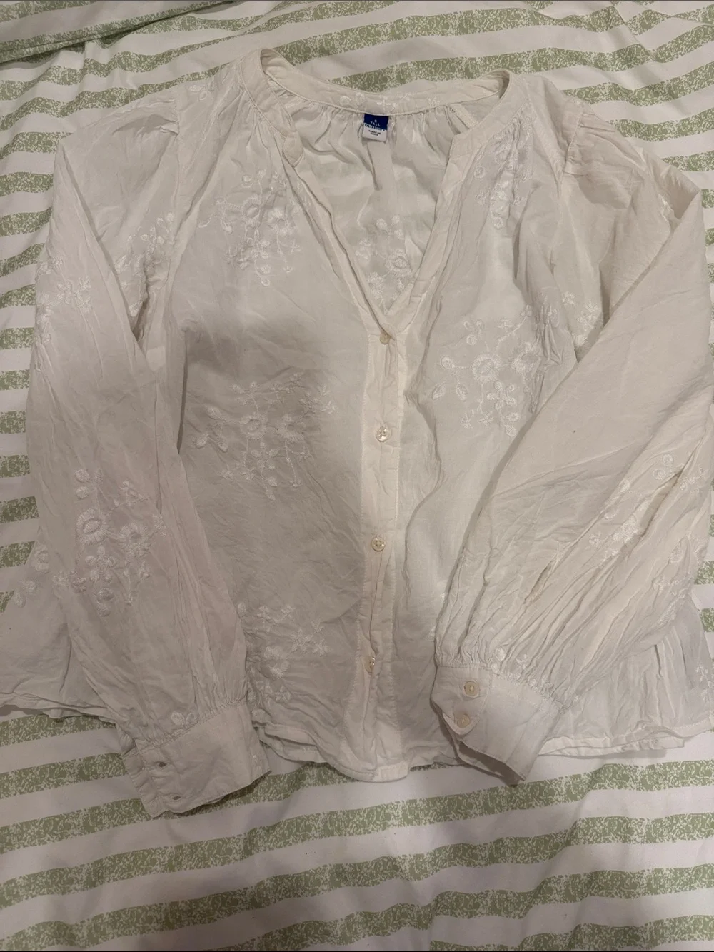 Old Navy Cream Floral Embroidered V-Neck Button Blouse